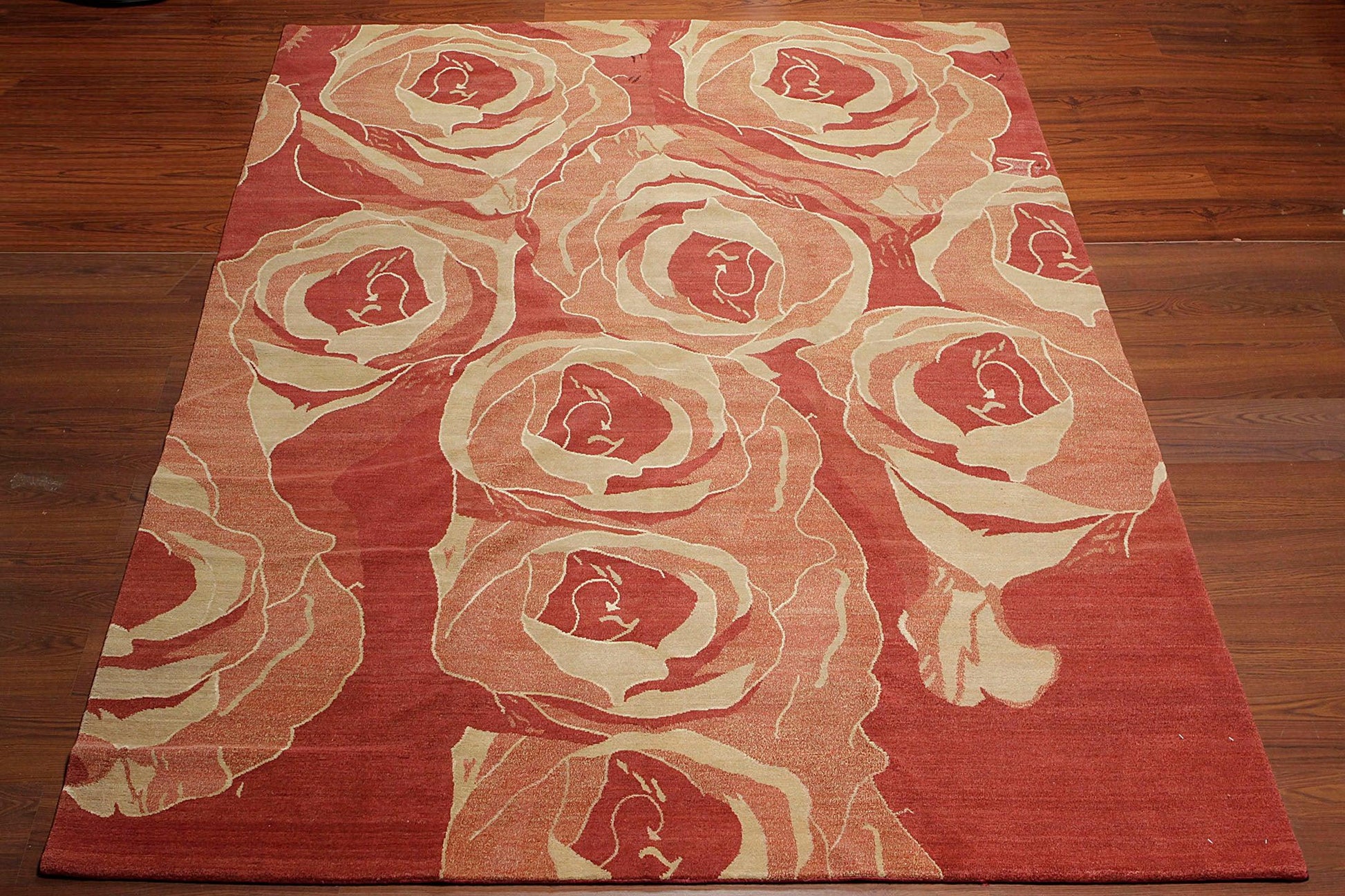 Tibetan Hand Knotted Area Rug Carpet Modern Wool & Silk Red New Red 7'10" x 9'10"-4