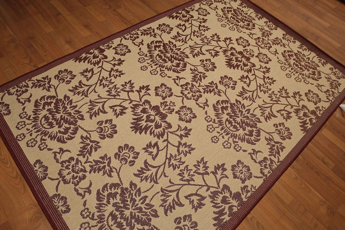 5'x7' Burgundy, Beige, Multi Color Turkish Dhurry Rug-1