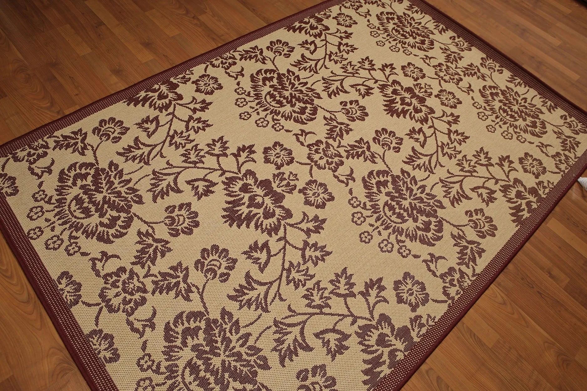 5'x7' Burgundy, Beige, Multi Color Turkish Dhurry Rug-1