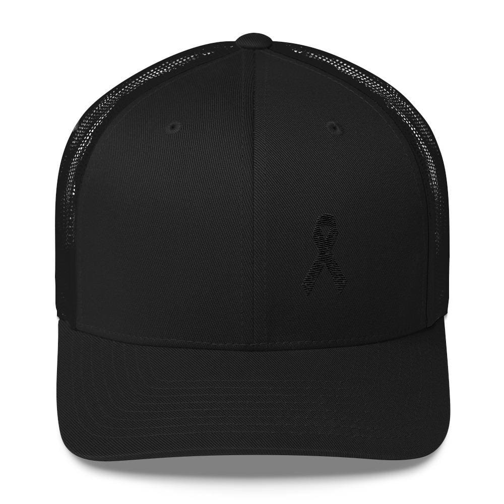 Melanoma & Skin Cancer Awareness Snapback Trucker Hat with Black Ribbon