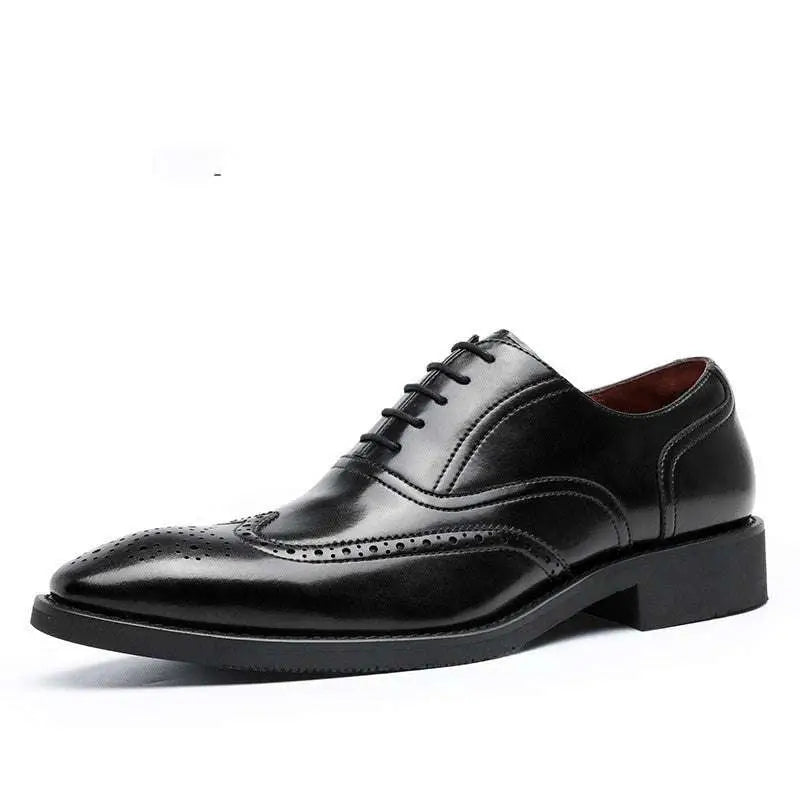 Men Black Leather Shoes Rubber Sole Brogues