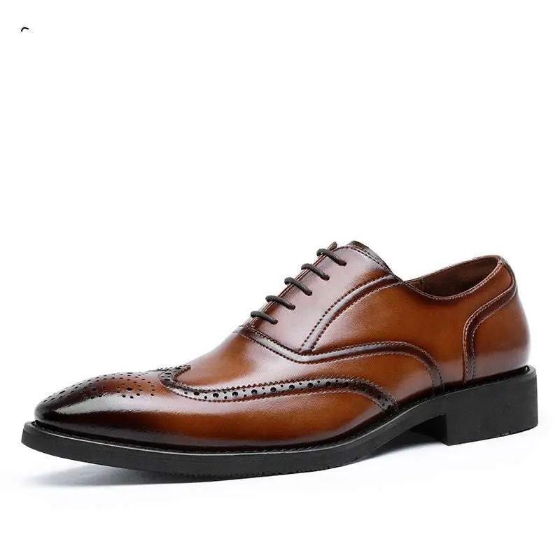 Men Black Leather Shoes Rubber Sole Brogues