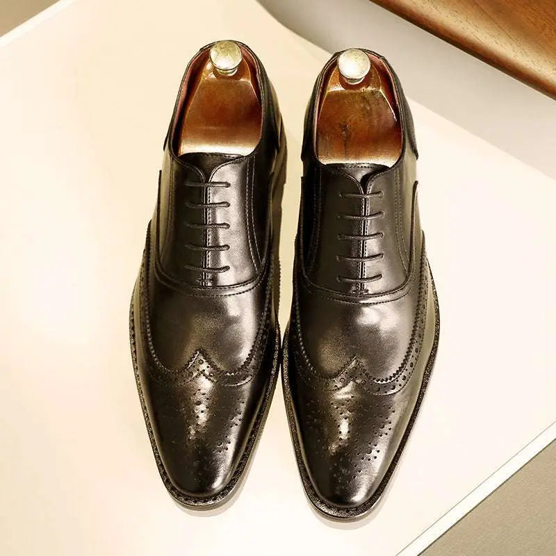 Men Black Leather Shoes Rubber Sole Brogues
