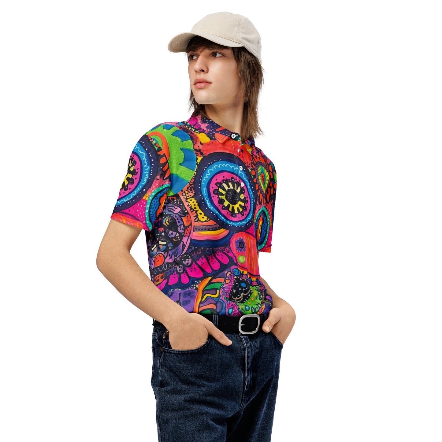 Neon Sketch Slim Fit Polo For EDM Rave Festival Outfit Clothing