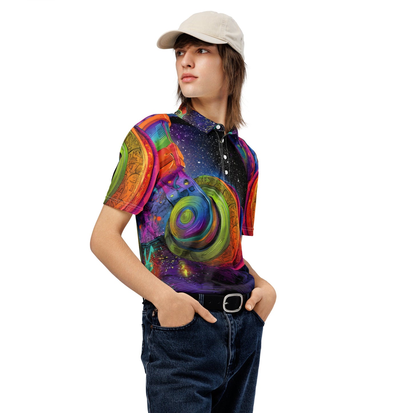Galaxy Machine Slim Fit Polo For EDM Rave Festival Outfit Clothing