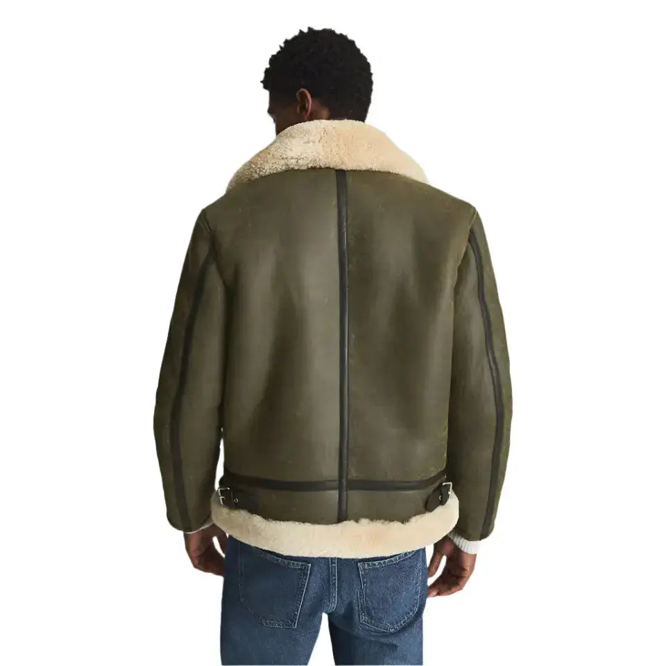 Men's Army Green Shearling Aviator Jacket-1