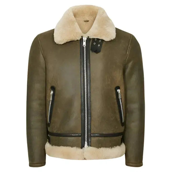 Men's Army Green Shearling Aviator Jacket-0