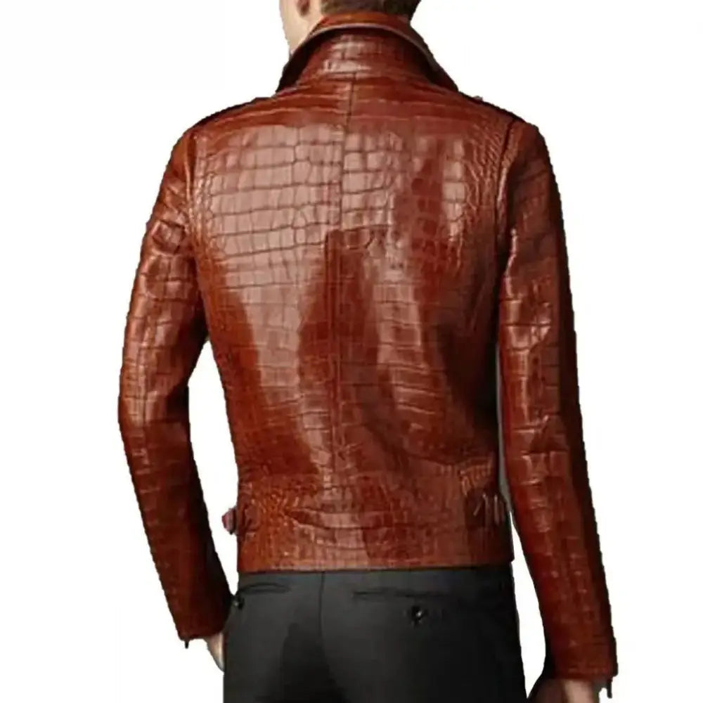 Men’s Brown Croc Alligator Leather Biker Jacket-1