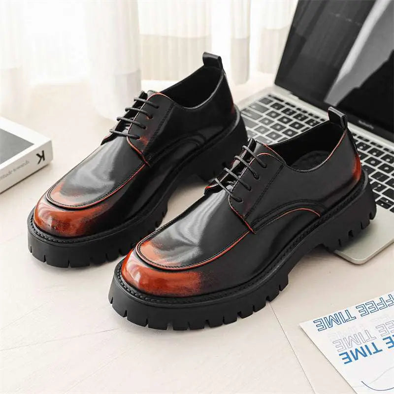 Men's Casual Leather Shoes with Red Stitching