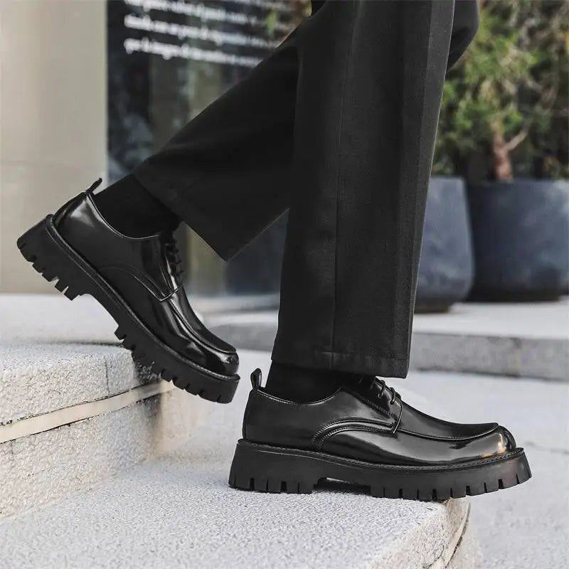 Men's Casual Leather Shoes with Red Stitching