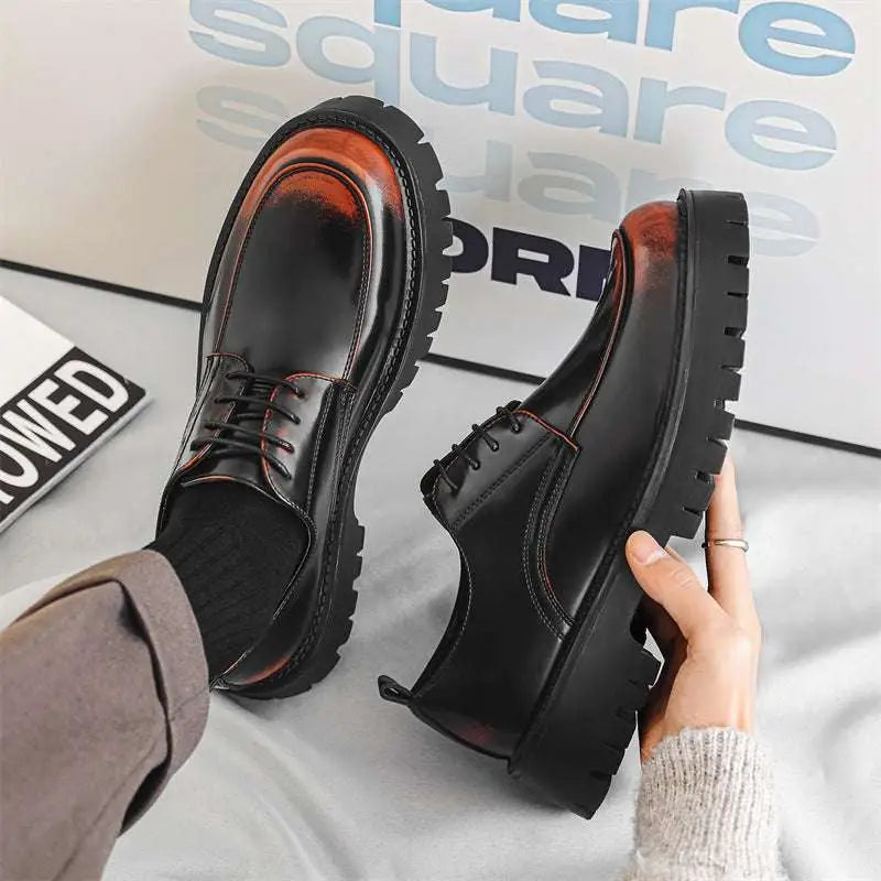 Men's Casual Leather Shoes with Red Stitching