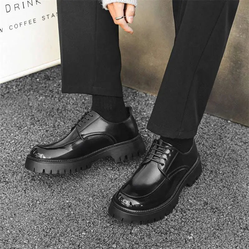Men's Casual Leather Shoes with Red Stitching