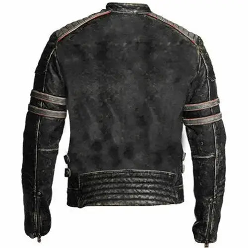 Men’s Distressed Dark Grey Café Racer Jacket with Stripes-1