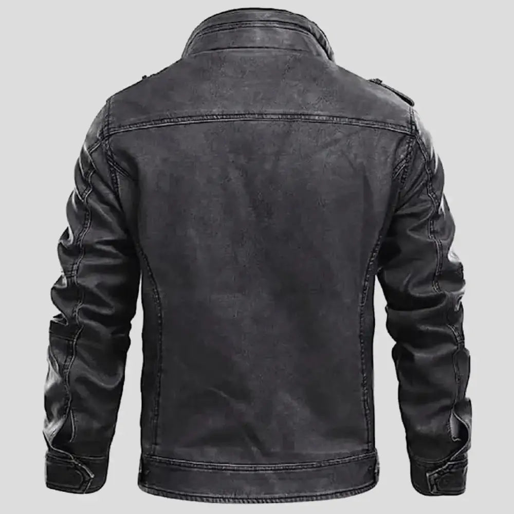Mens Distressed Grey Cafe Racer Leather Jacket-1
