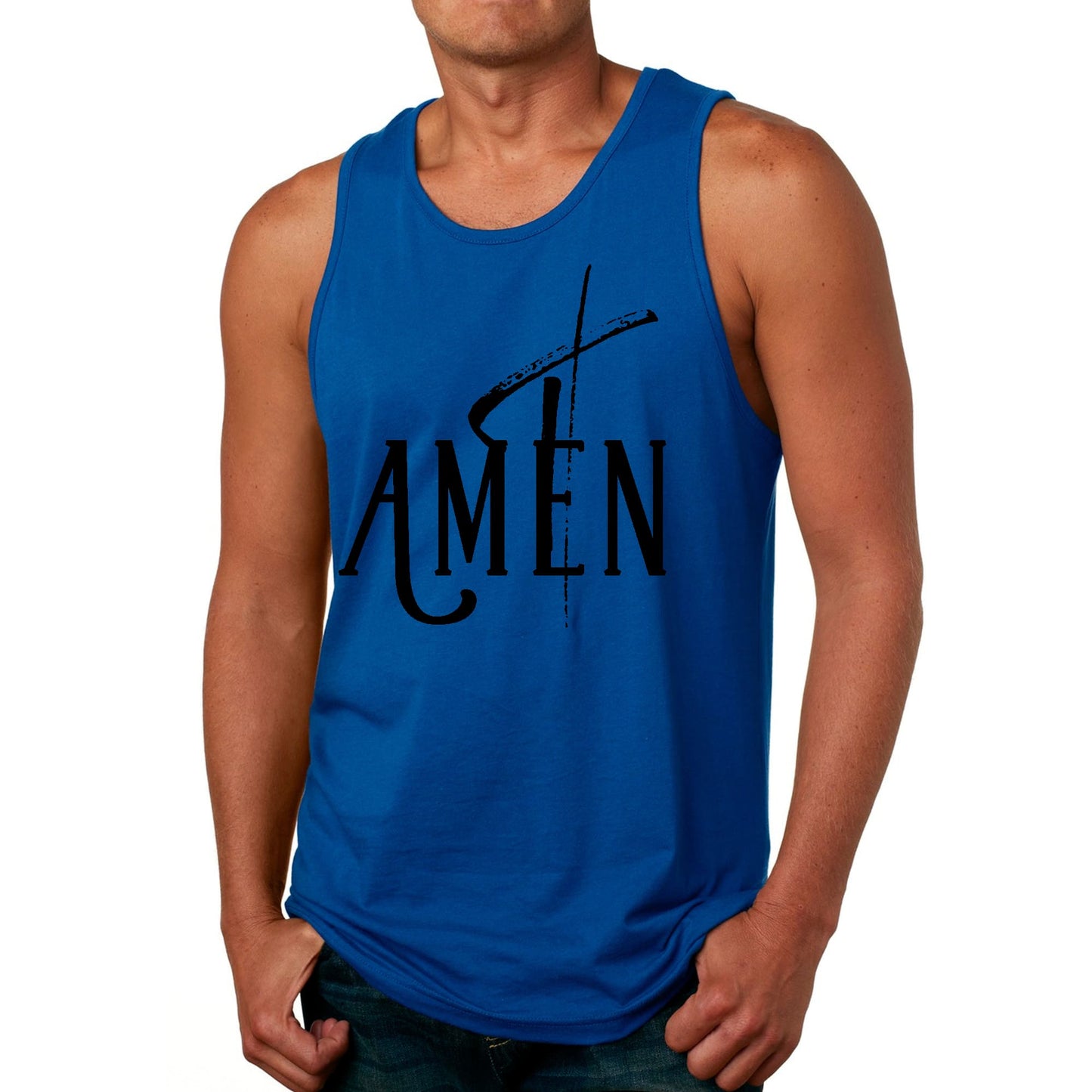 Mens Fitness Tank Top Graphic T-shirt Amen Black Print