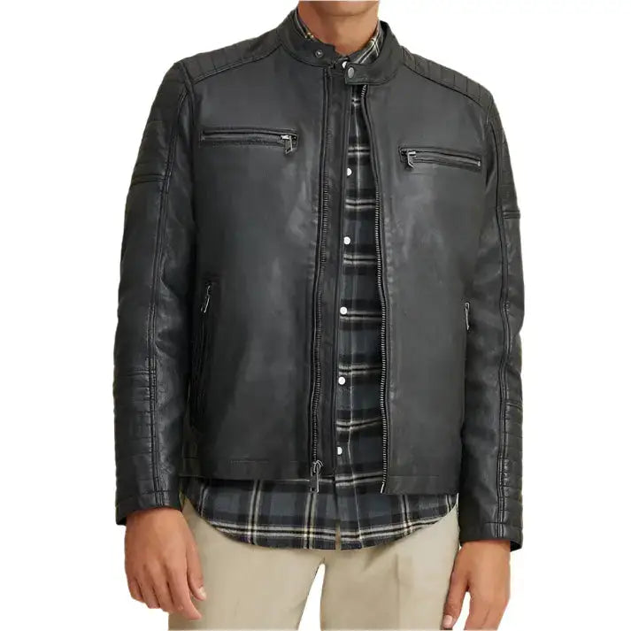Mens Genuine Leather Motorcycle Jacket-0