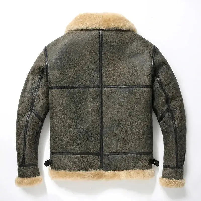 Mens Sherpa Sheepskin Leather Motorcycle Jacket-1