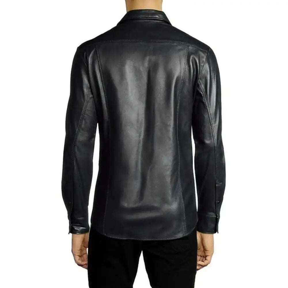 Men's Slim Fit Real Leather Button-Up Shirt-1