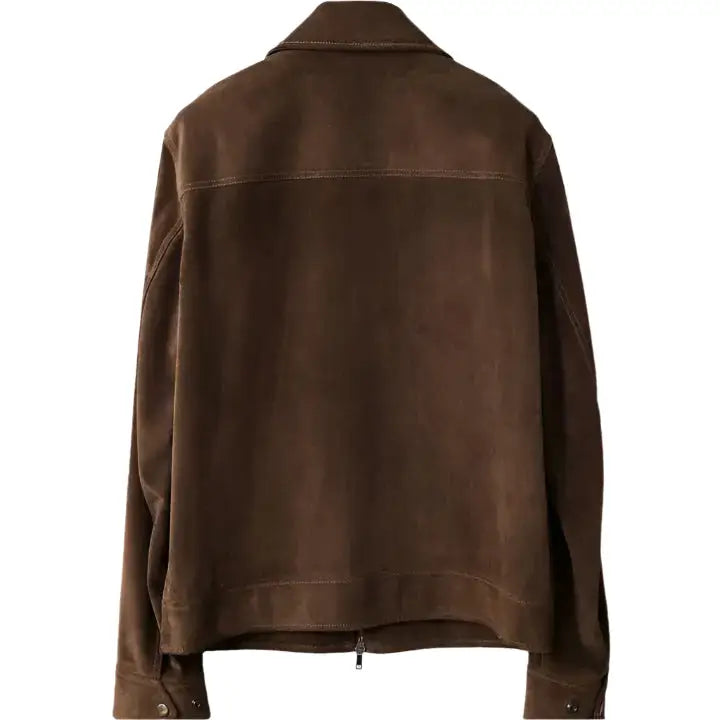 Mens Tan Brown Suede Bomber Jacket-1