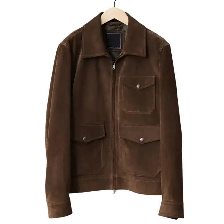 Mens Tan Brown Suede Bomber Jacket-0