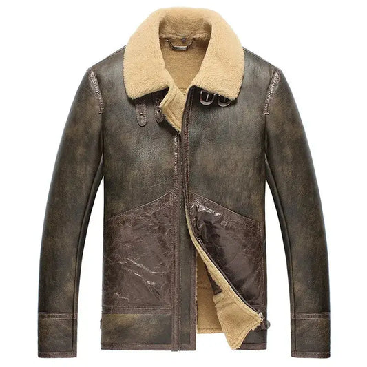 Vintage Brown Sheepskin Aviator Jacket-0