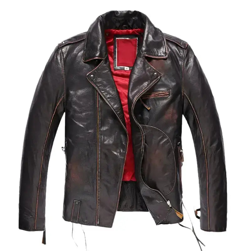 Men’s Vintage Pilot Leather Jacket – Biker Motorcycle Coat-0