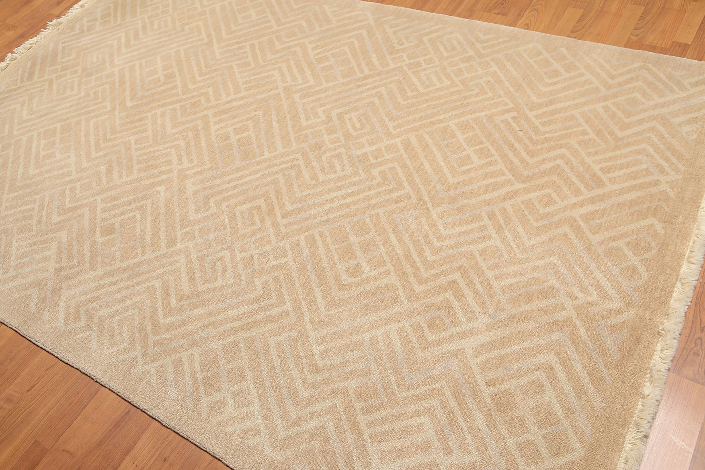 6' x 9' Hand Knotted Geometric Pattern 100% Wool Area rug Tan-1