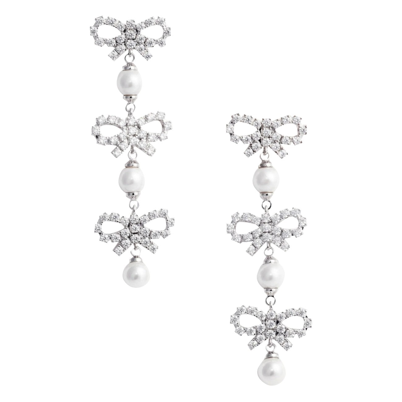 Self Portrait Women Micro Bow Pearl Tiered Earrings