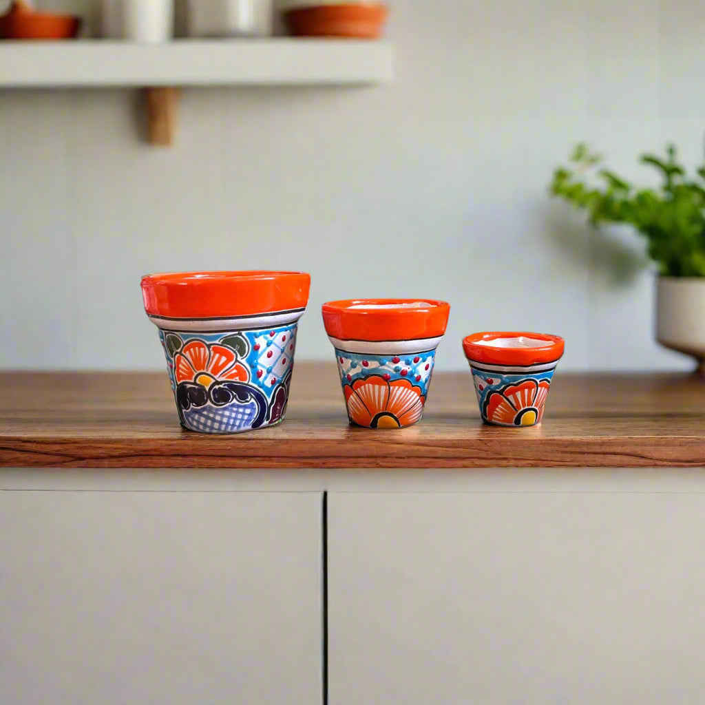 Mini Talavera Flower Pot Set | Colorful Mexican Planters (Set of 3)