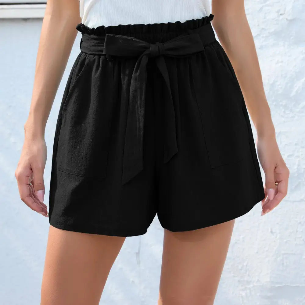 Mint Green Ruffle Bow Waist Tie Shorts with Pockets