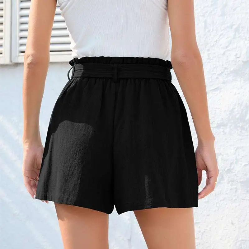 Mint Green Ruffle Bow Waist Tie Shorts with Pockets