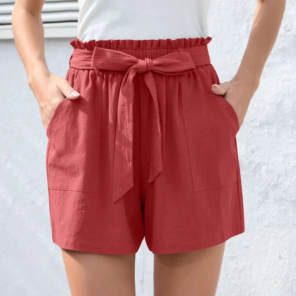 Mint Green Ruffle Bow Waist Tie Shorts with Pockets