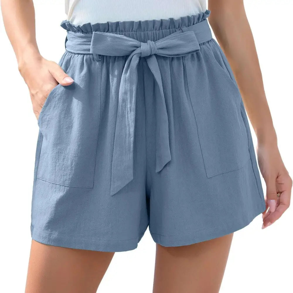 Mint Green Ruffle Bow Waist Tie Shorts with Pockets
