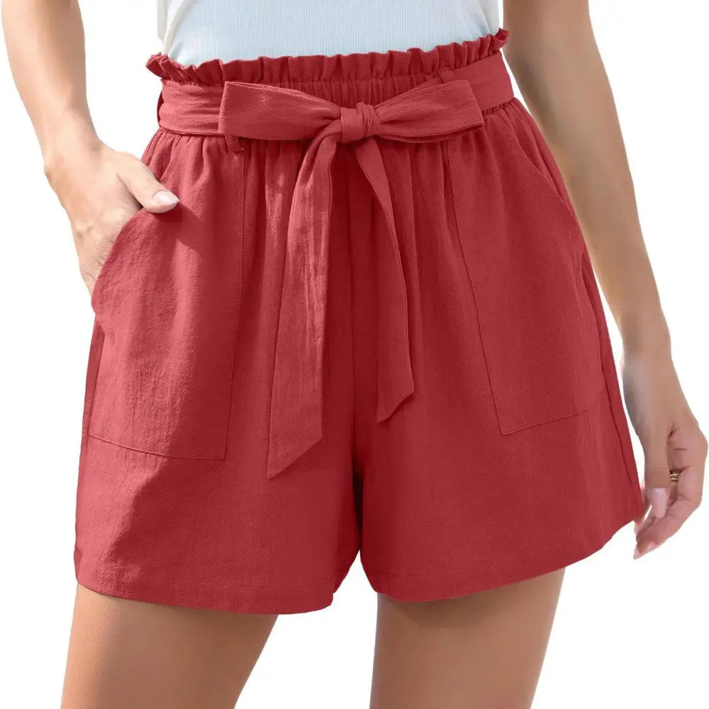 Mint Green Ruffle Bow Waist Tie Shorts with Pockets