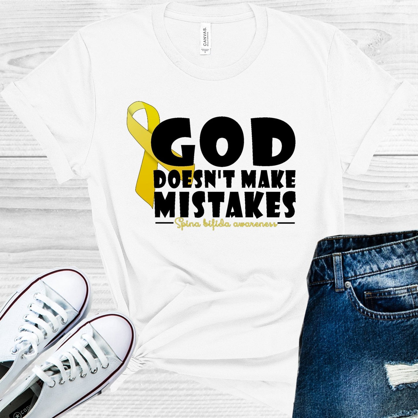 God Doesn't Make Mistakes Spina Bifida Awareness Graphic Tee