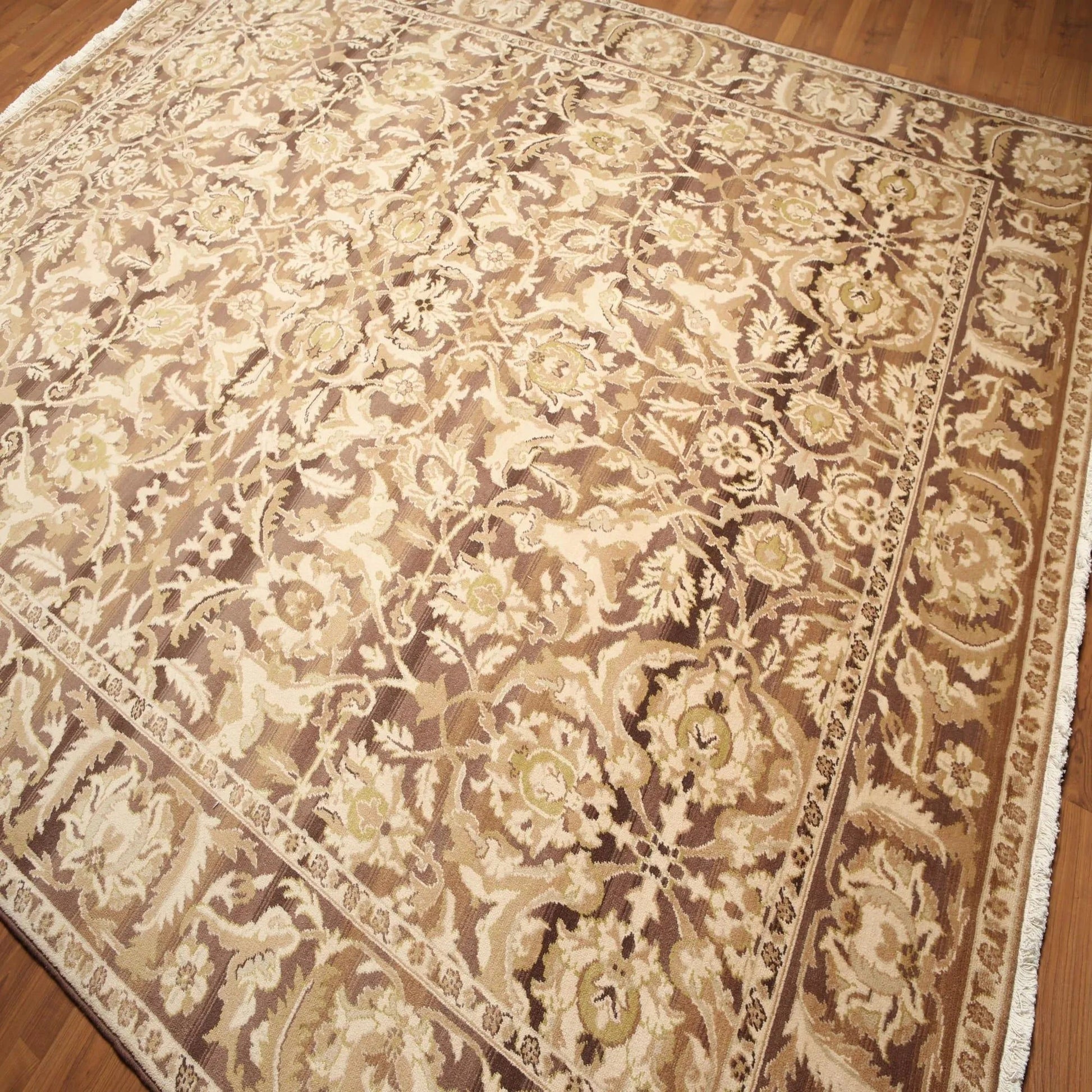 Hand Knotted Wool Traditional Oriental Area Rug Full Pile Beige 9' x 12'-3