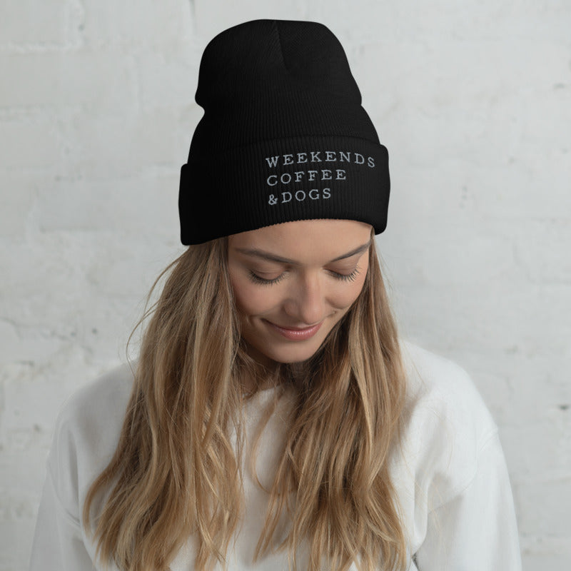 Weekends, Coffee, Dogs Cuffed Beanie-1