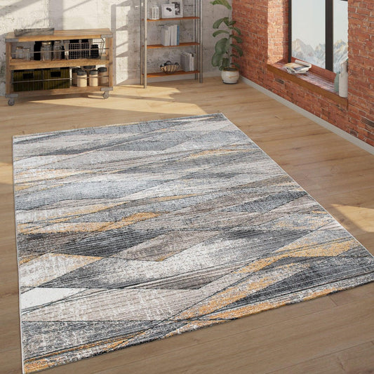 Modern Area Rug Abstract Design 3D Effect in Grey Yellow-0