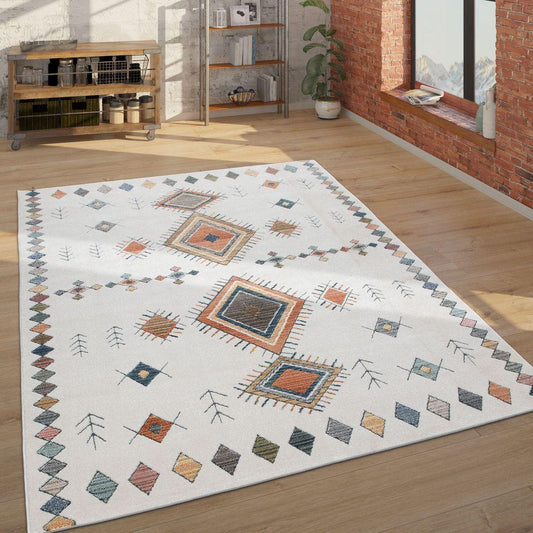 Modern Area Rug Boho Design with colorful Pattern in Cream-0