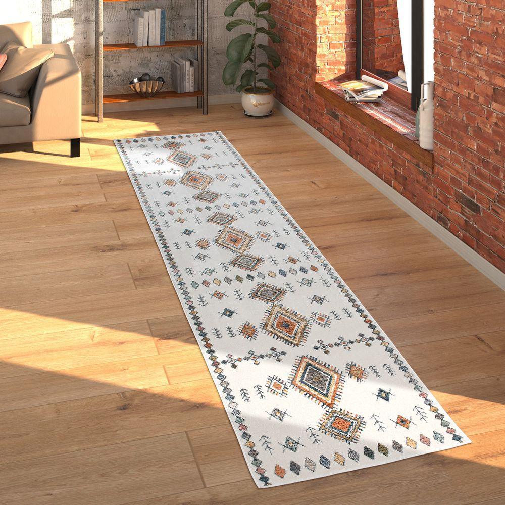 Modern Area Rug Boho Design with colorful Pattern in Cream-1