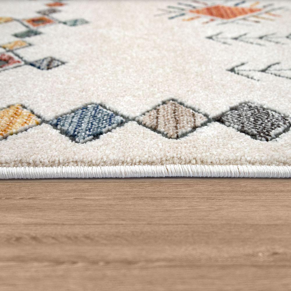 Modern Area Rug Boho Design with colorful Pattern in Cream-2
