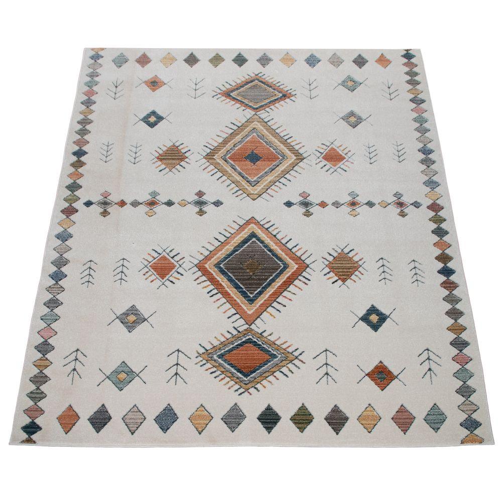 Modern Area Rug Boho Design with colorful Pattern in Cream-4