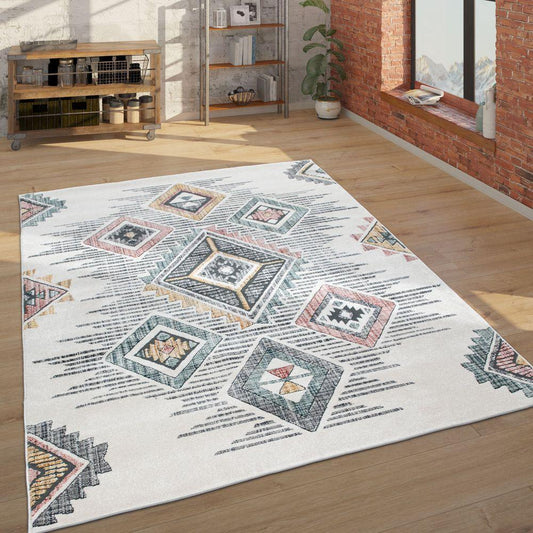 Modern Area Rug Ethnic Design with colorful Pattern in Cream-0