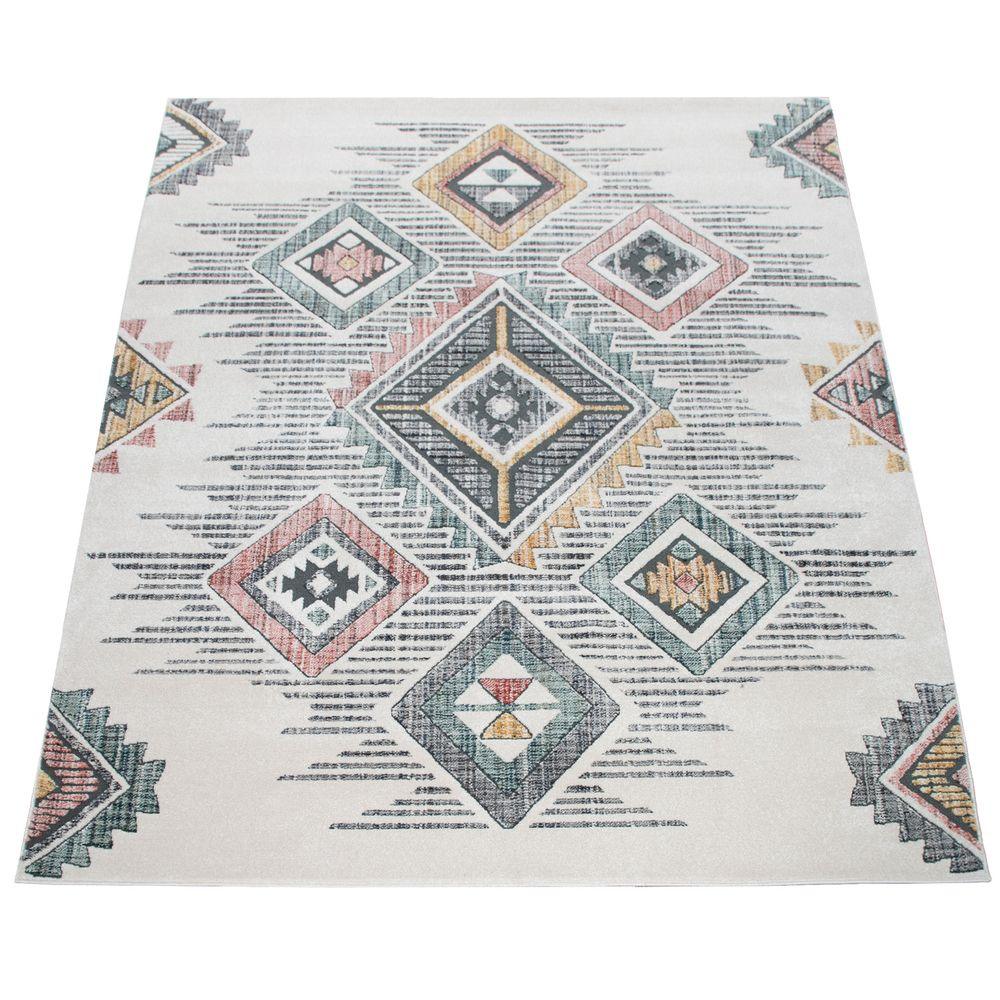 Modern Area Rug Ethnic Design with colorful Pattern in Cream-3