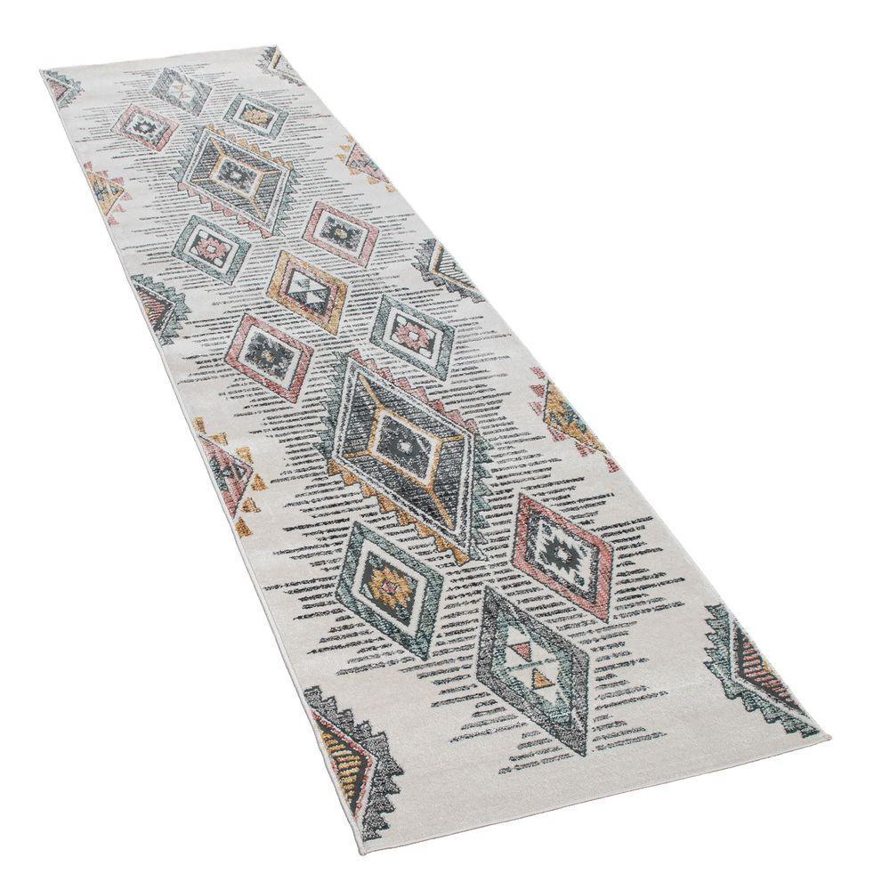 Modern Area Rug Ethnic Design with colorful Pattern in Cream-4