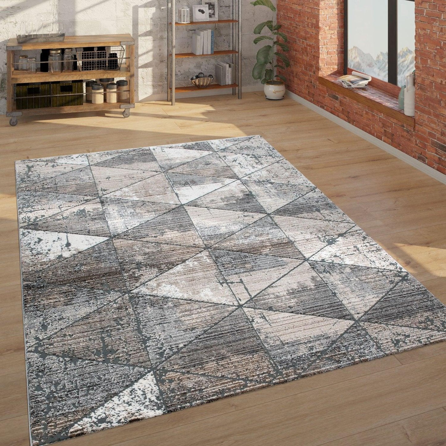 Modern Area Rug Geometric Design 3D Effect in Grey Beige-0