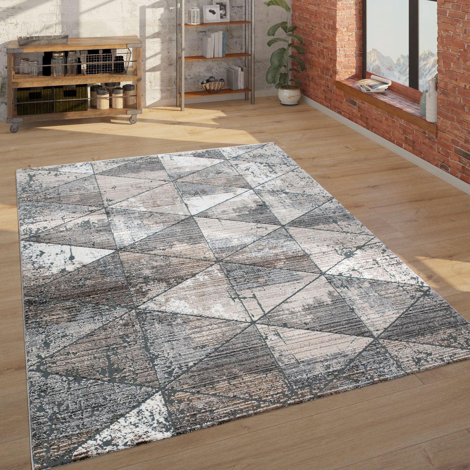 Modern Area Rug Geometric Design 3D Effect in Grey Beige-0
