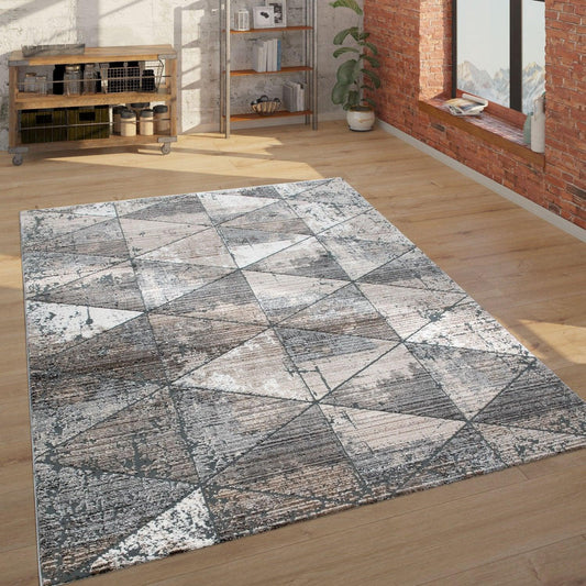Modern Area Rug Geometric Design 3D Effect in Grey Beige-0