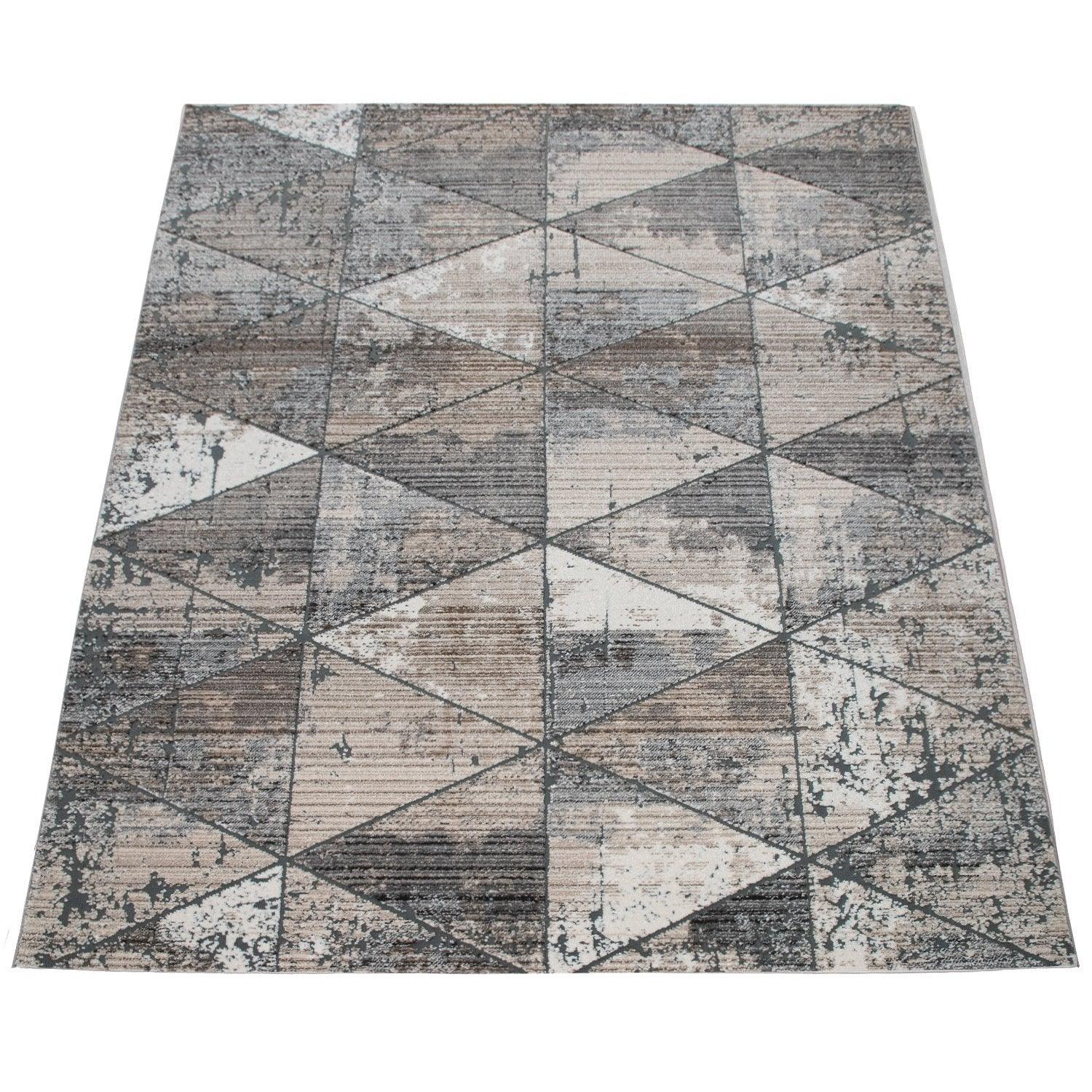 Modern Area Rug Geometric Design 3D Effect in Grey Beige-3