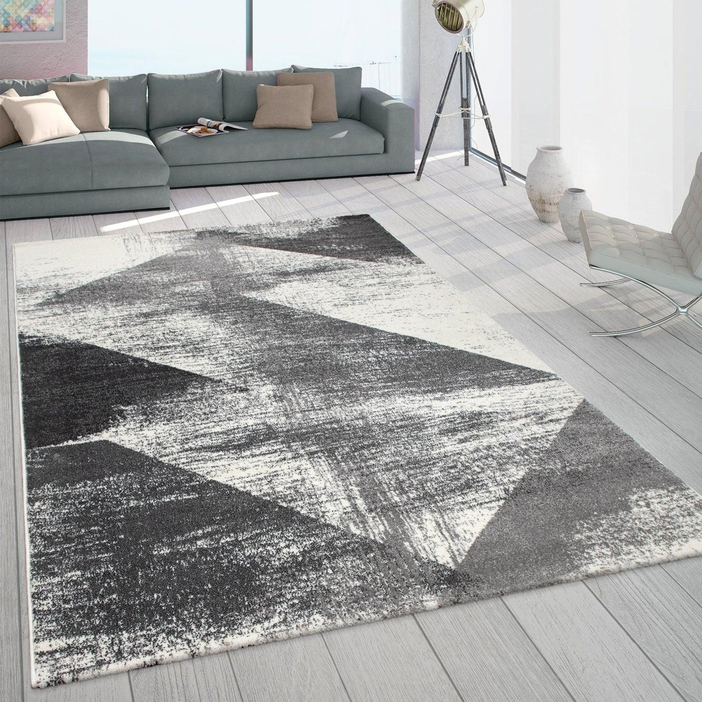 Modern Area Rug Mero Abstract Design - Black and White-0
